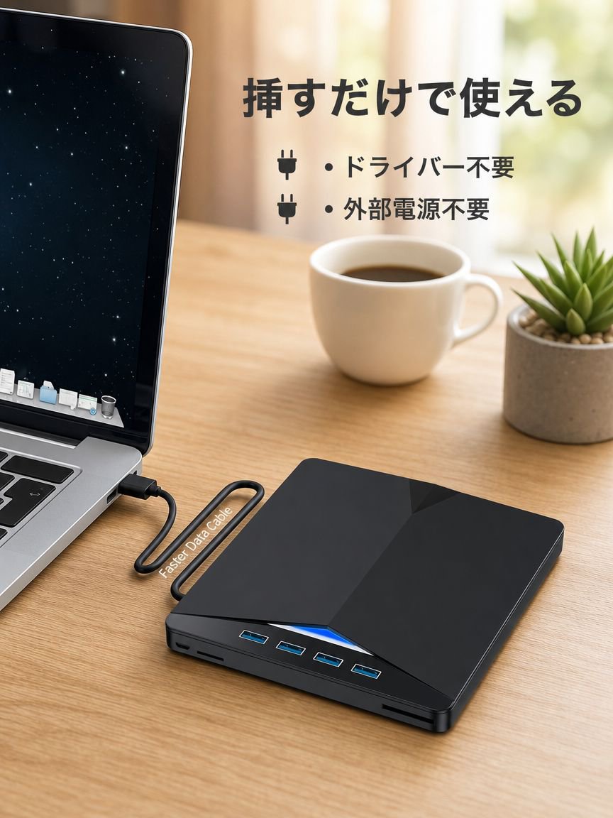 ポータブル外付け光学ディスクドライブ 多機種対応 簡単操作