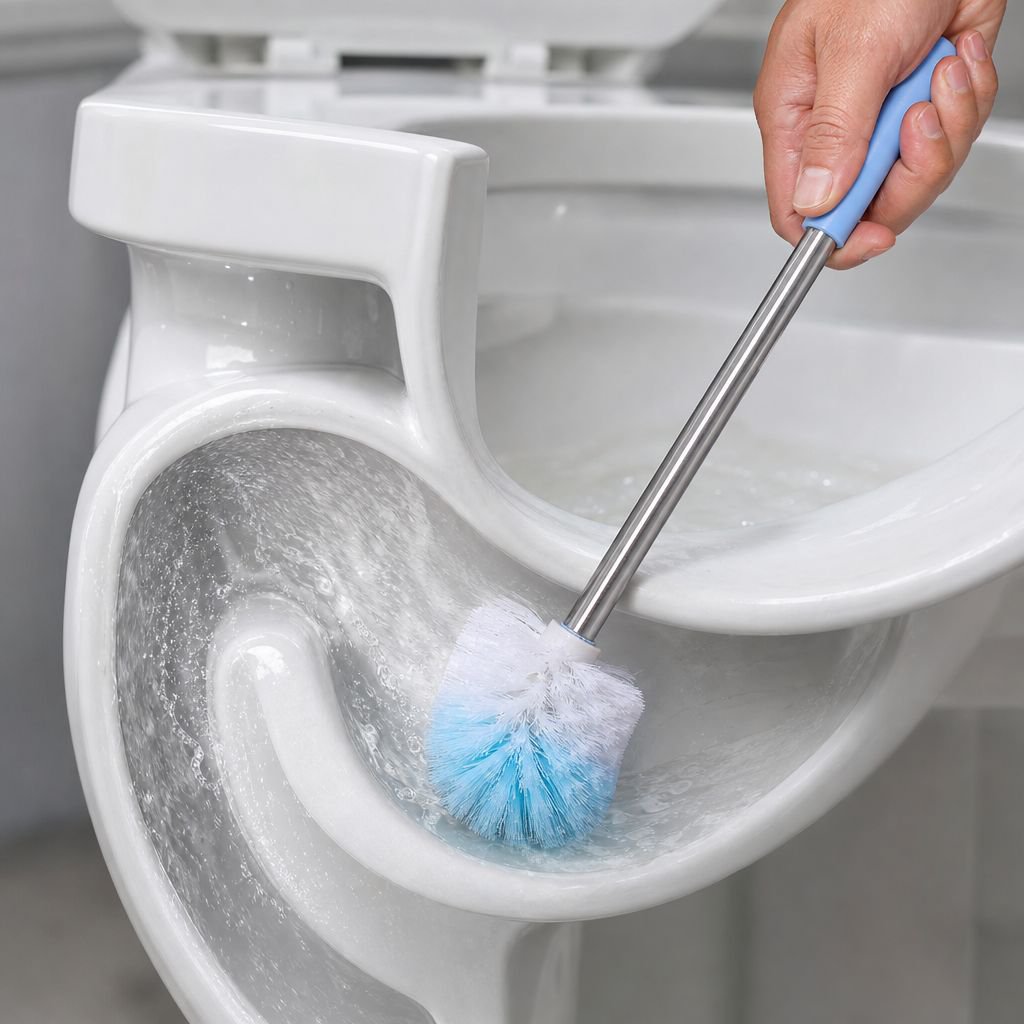 Cleaning toilet with stainless steel handle brush