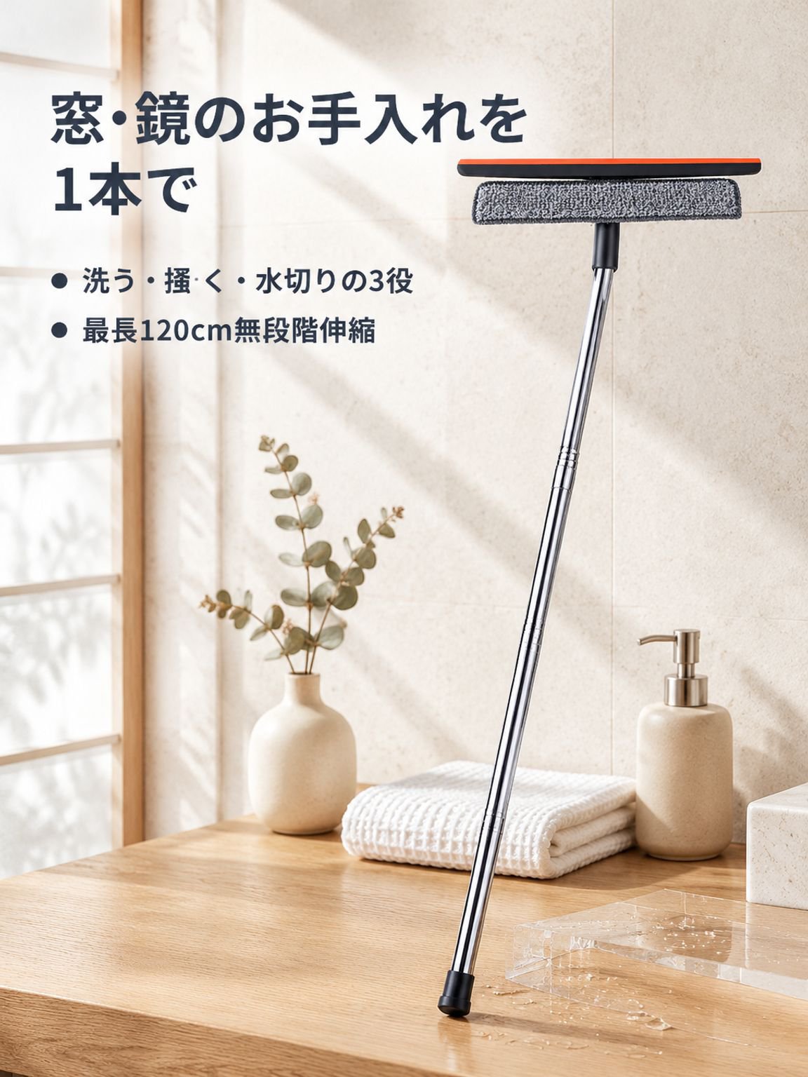 ガラス・鏡専用3in1クリーニングブラシ
