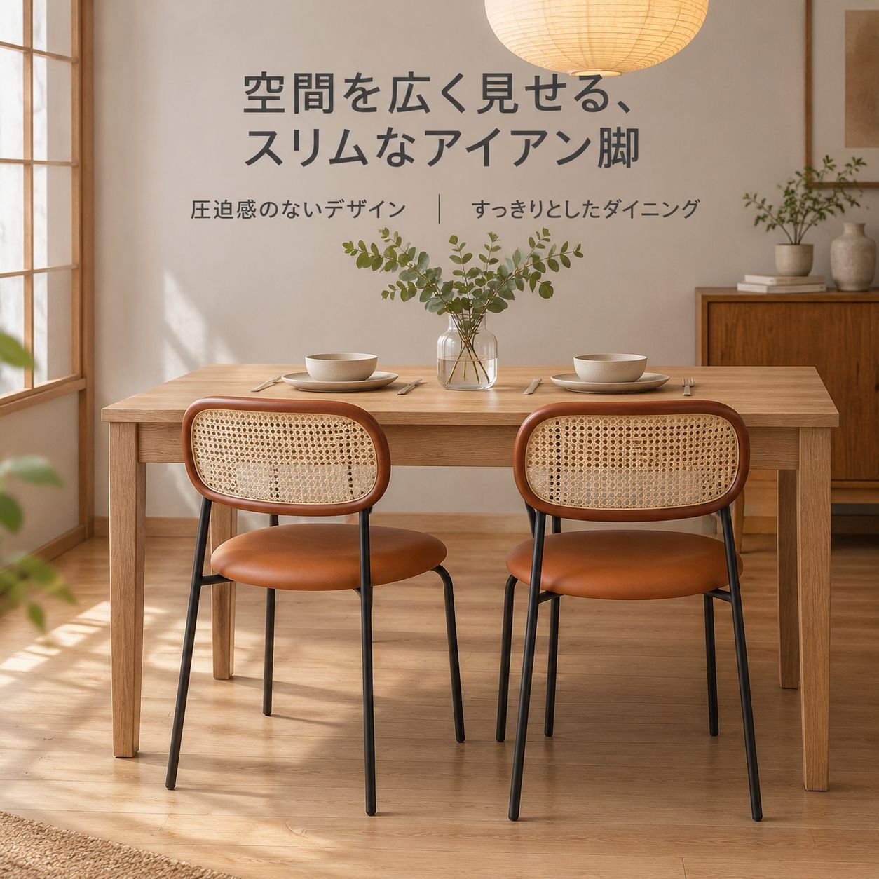 家庭用ラタン調背もたれ付きダイニングチェア