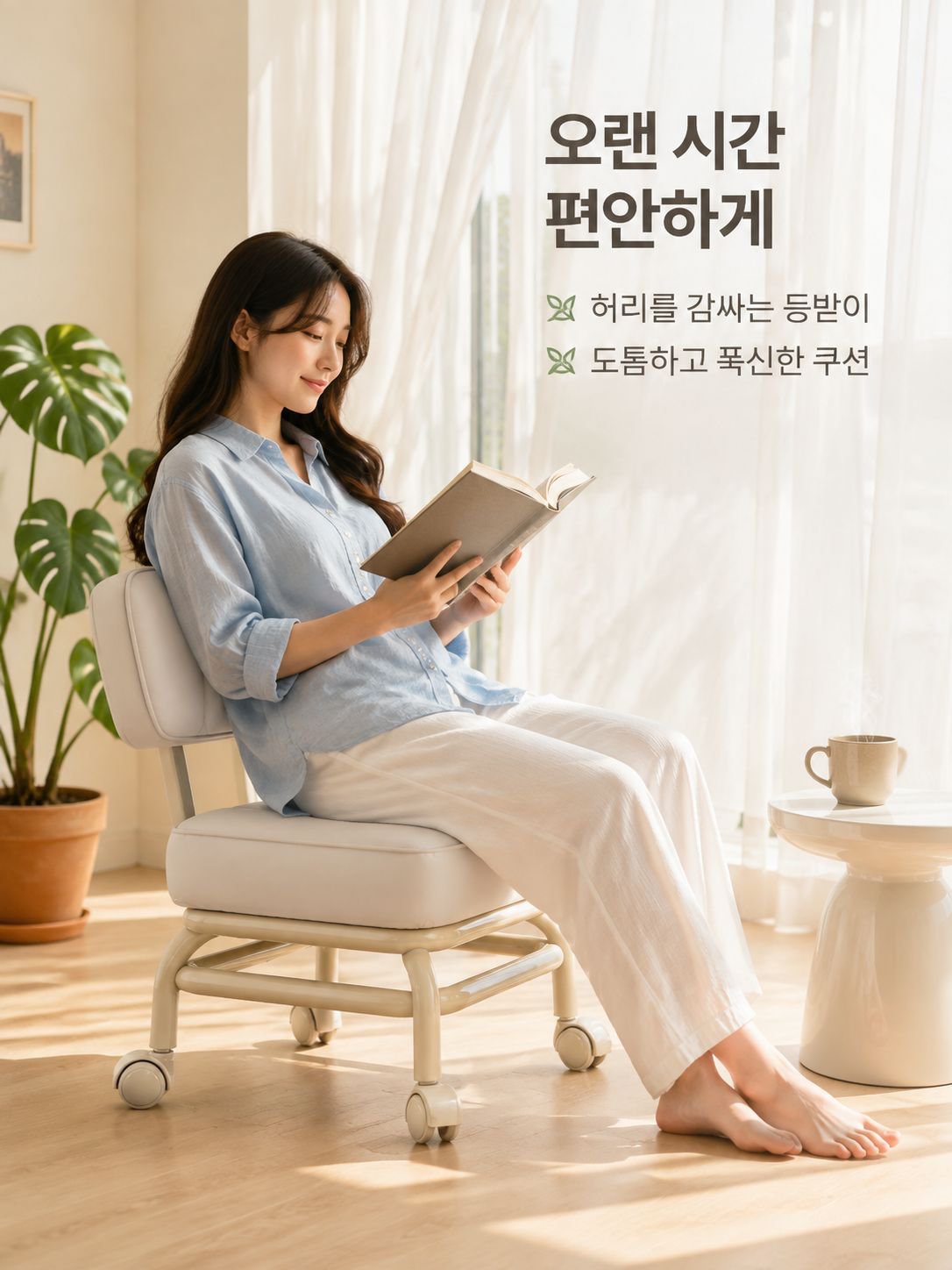 사방으로 회전하는 바퀴가 달린 조용한 벤치