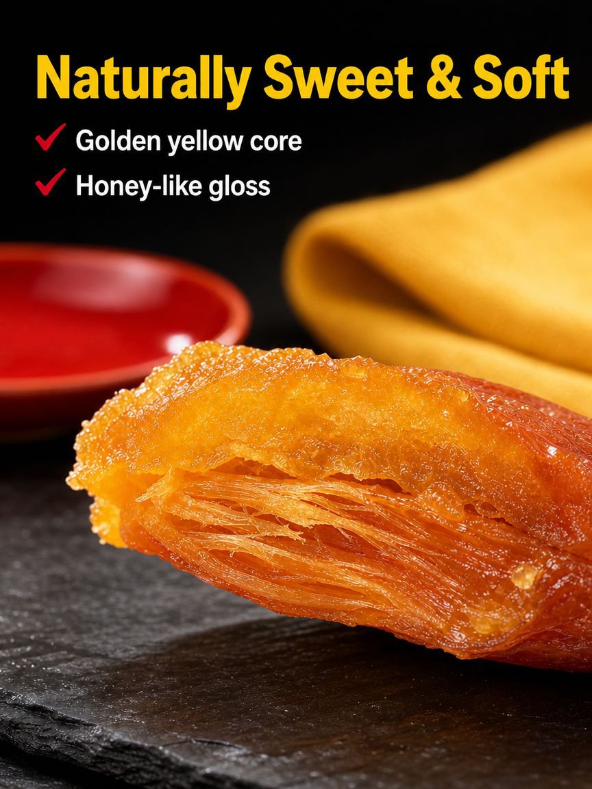 Soft and sweet honey sweet potato strips on a white plate