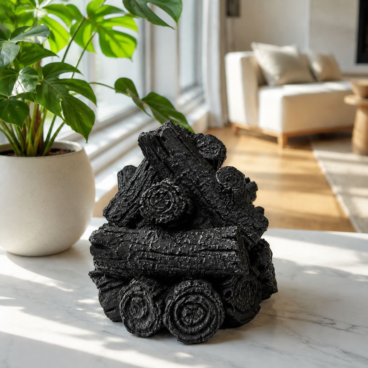 Realistic glowing charcoal LED ambient lamp