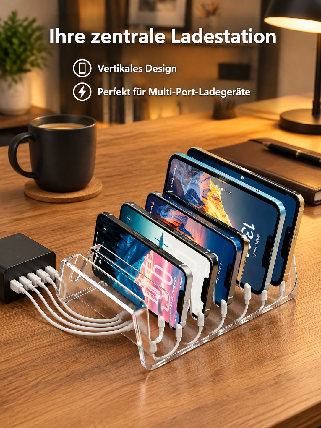 Acryl Handy Organizer mit Fächern, Desktop Ladestation für mehrere Handys