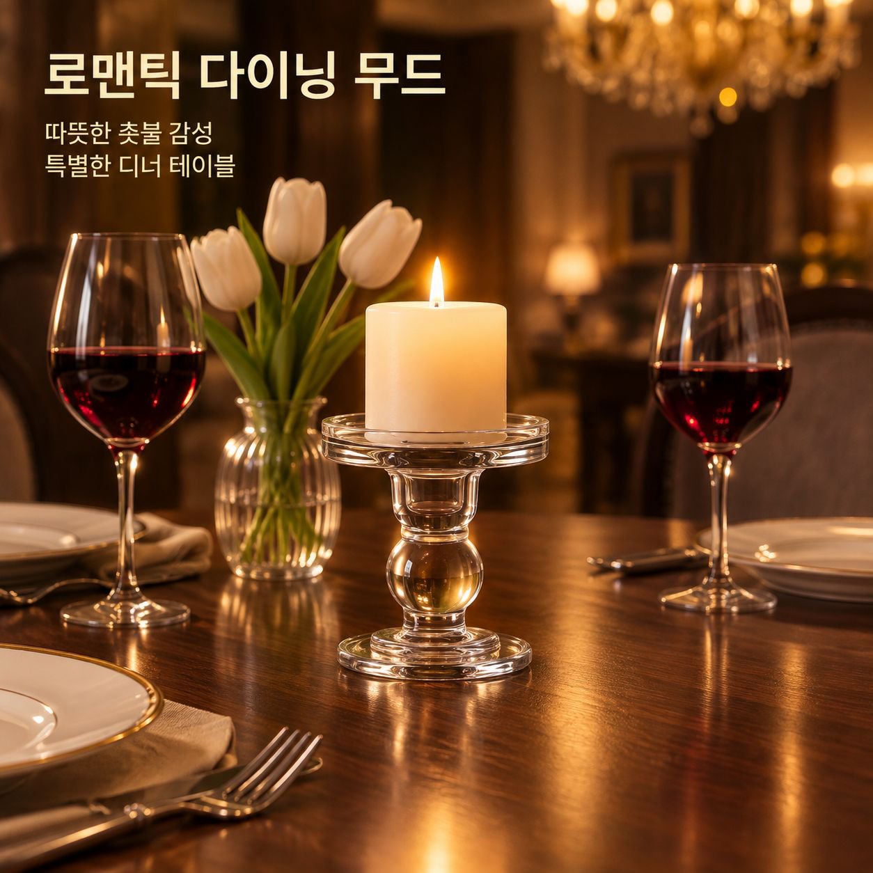 로마 기둥 디자인 투명 유리 촛대 홈 데코