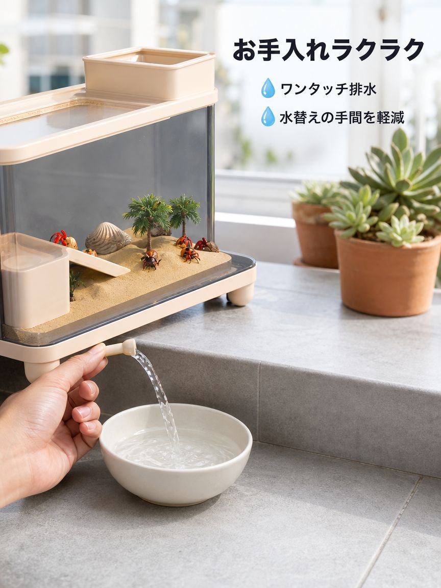 ヤドカリ飼育箱、小型高級ヴィラ、カニコンパニオン、カニ専用生態カメ水槽、登り台付きカメ繁殖セット