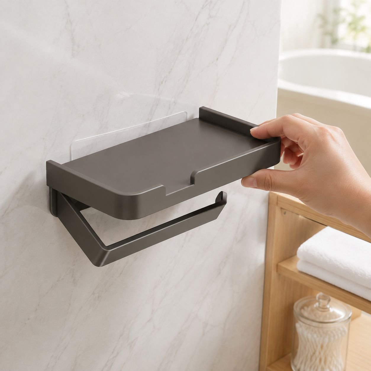 Bathroom tissue box, no-drill bathroom shelf, phone holder, toilet paper holder