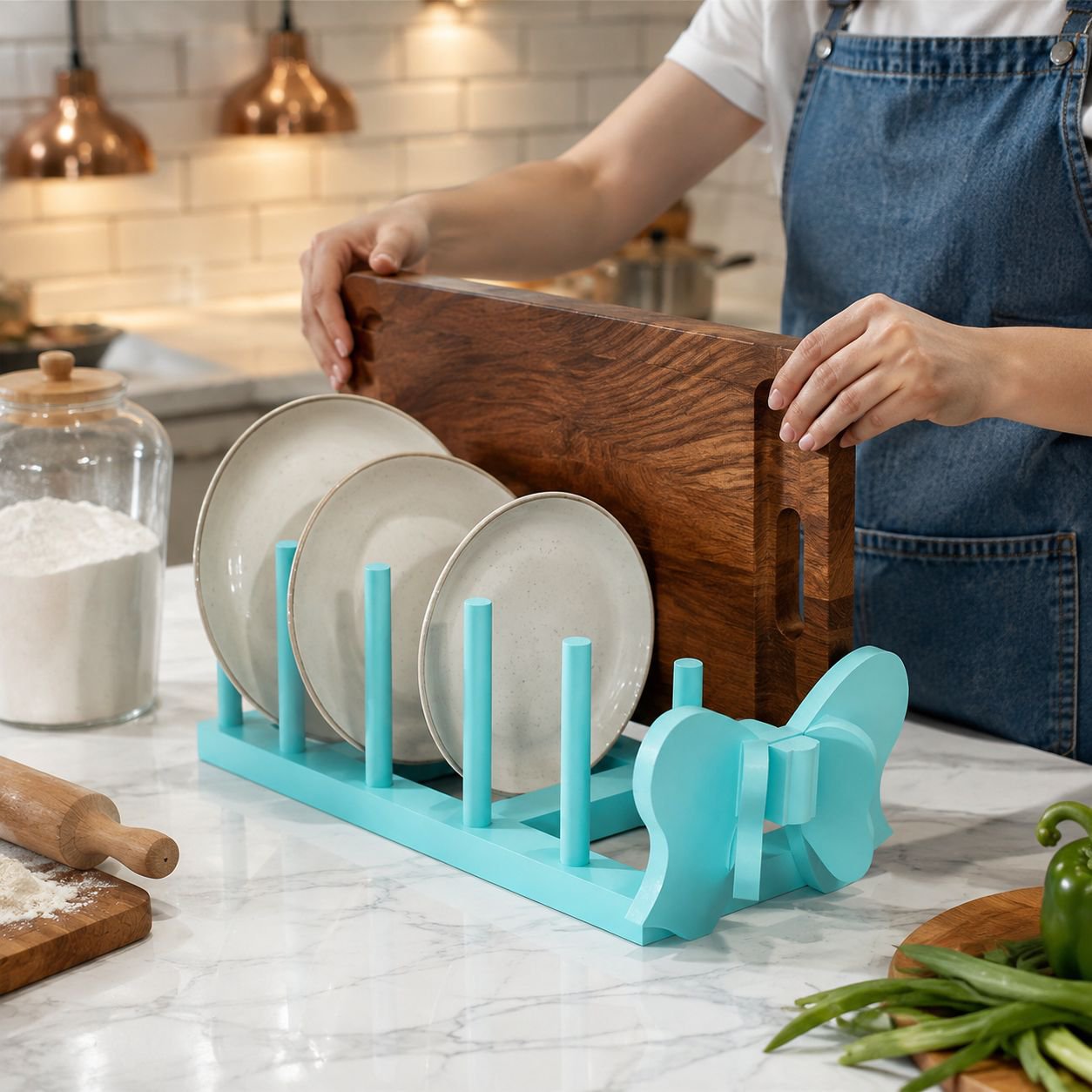 Multifunctional Wooden Bowl and Plate Rack Kitchen Storage Display Draining Shelf
