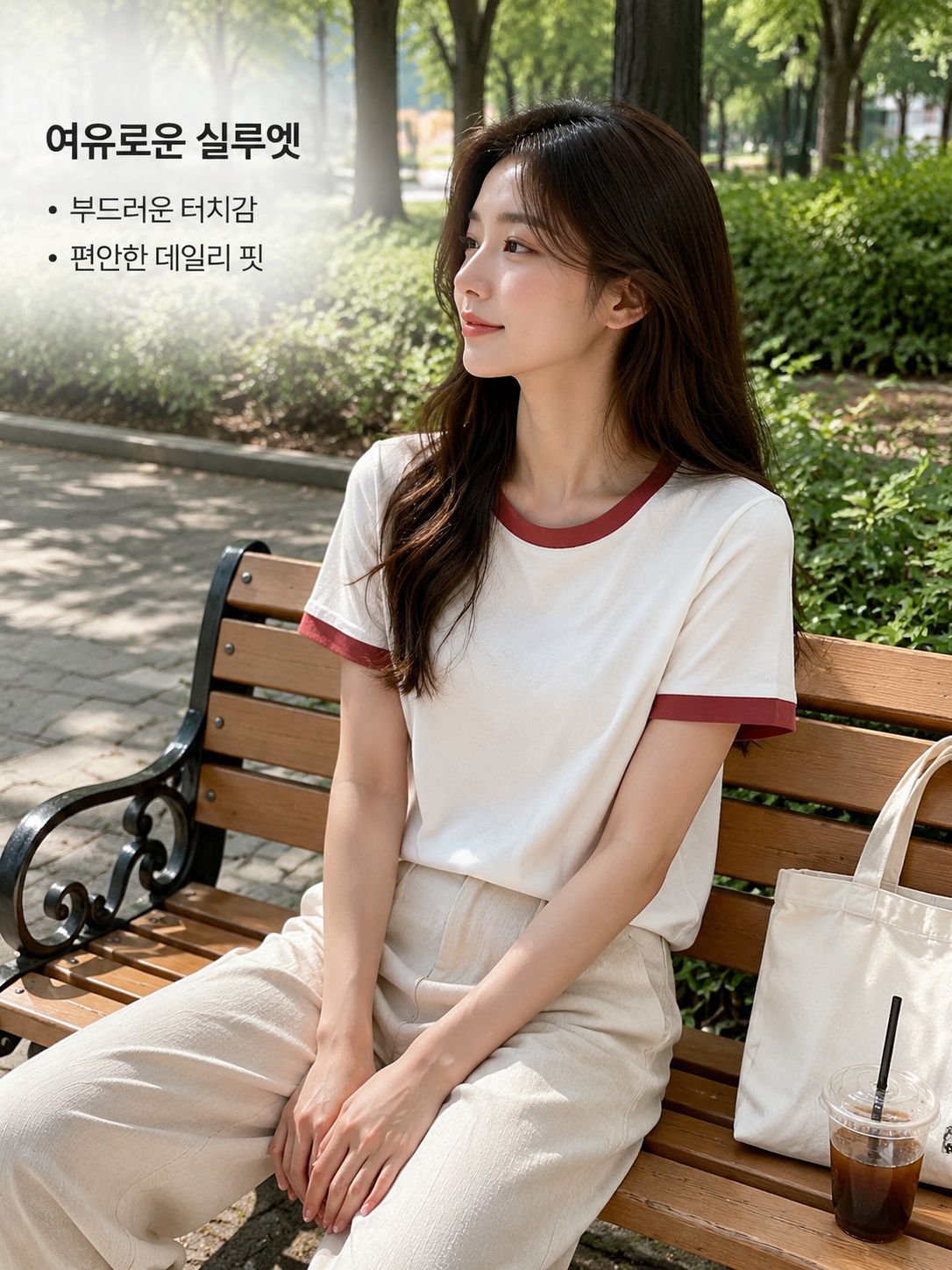 배색 라운드넥 반팔 티셔츠