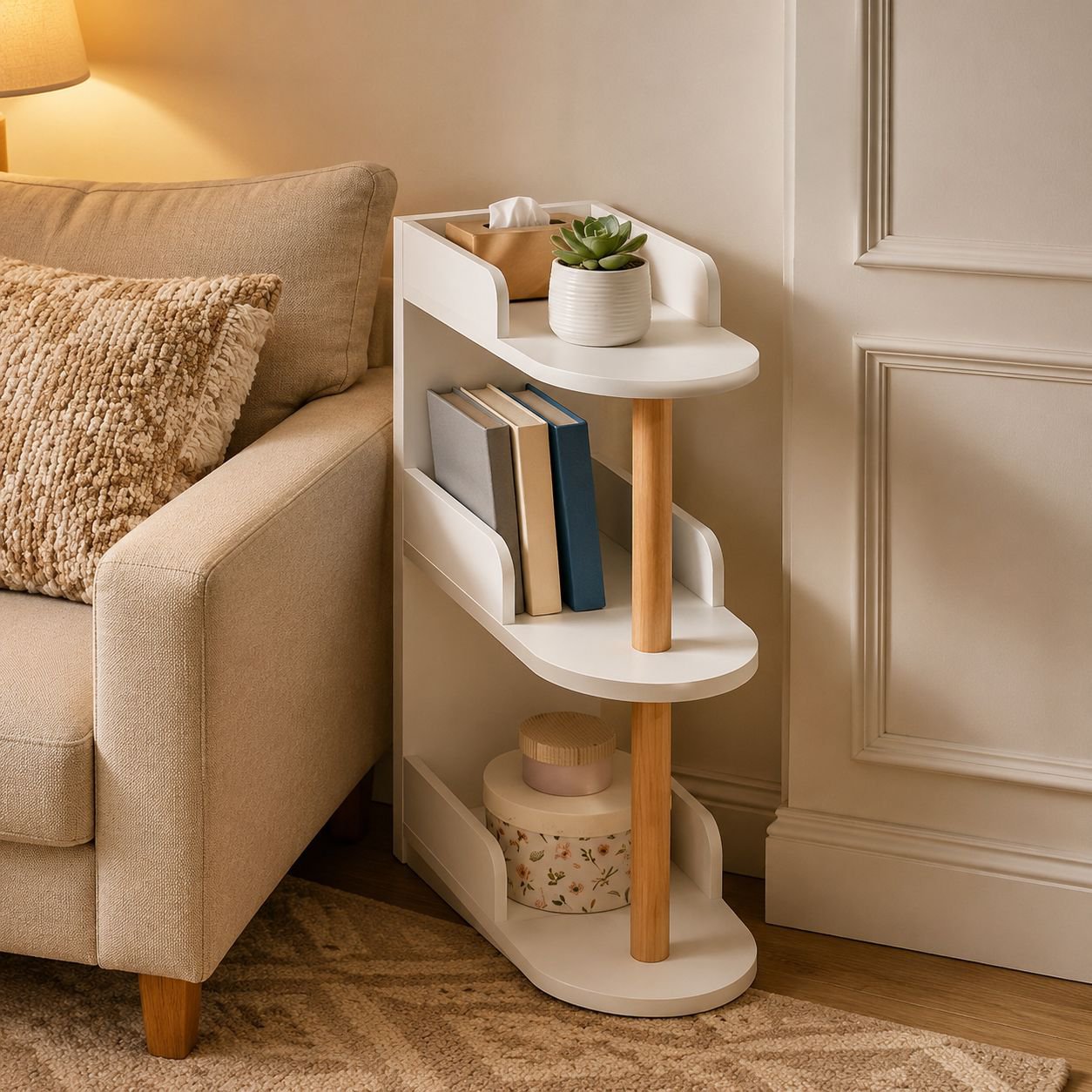 Gap Storage Bookshelf Bedside Table next to sofa
