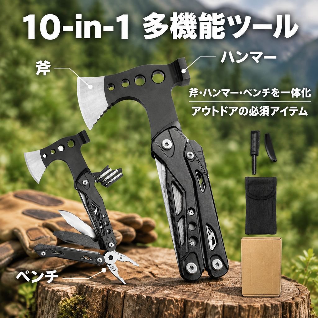 多機能折りたたみ式ステンレス製斧とハンマー携帯工具