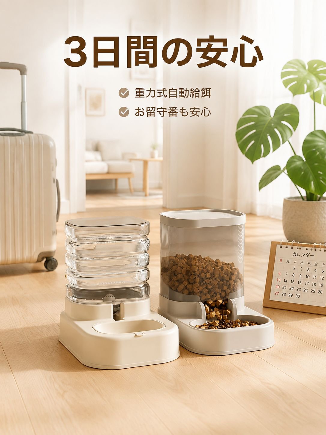 自動ペット給餌器・大サイズ・ダブルウォーターボウル付