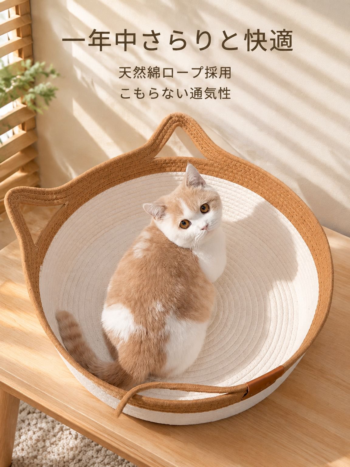 オールシーズン対応の編み込み猫用ベッド