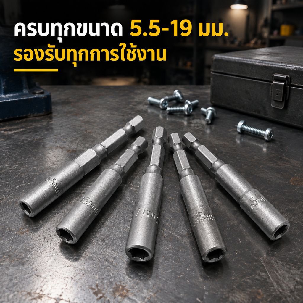 ลูกบล็อกสำหรับไขควงกระแทกแบบก้านยาว (ขนาด 5.5–19 มม.)