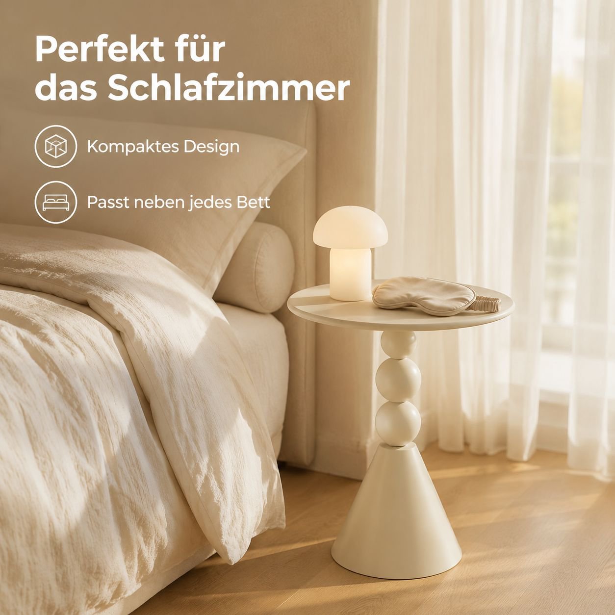 cremefarbener Sofa-Beistelltisch