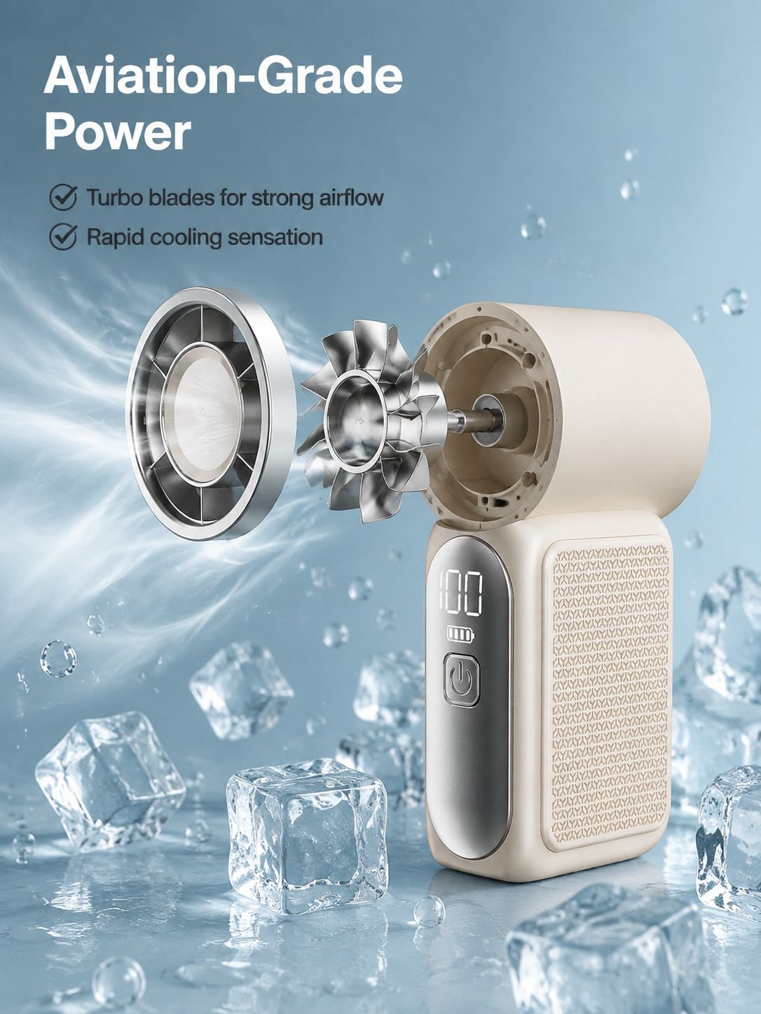Turbo high-speed portable fan in outdoor setting