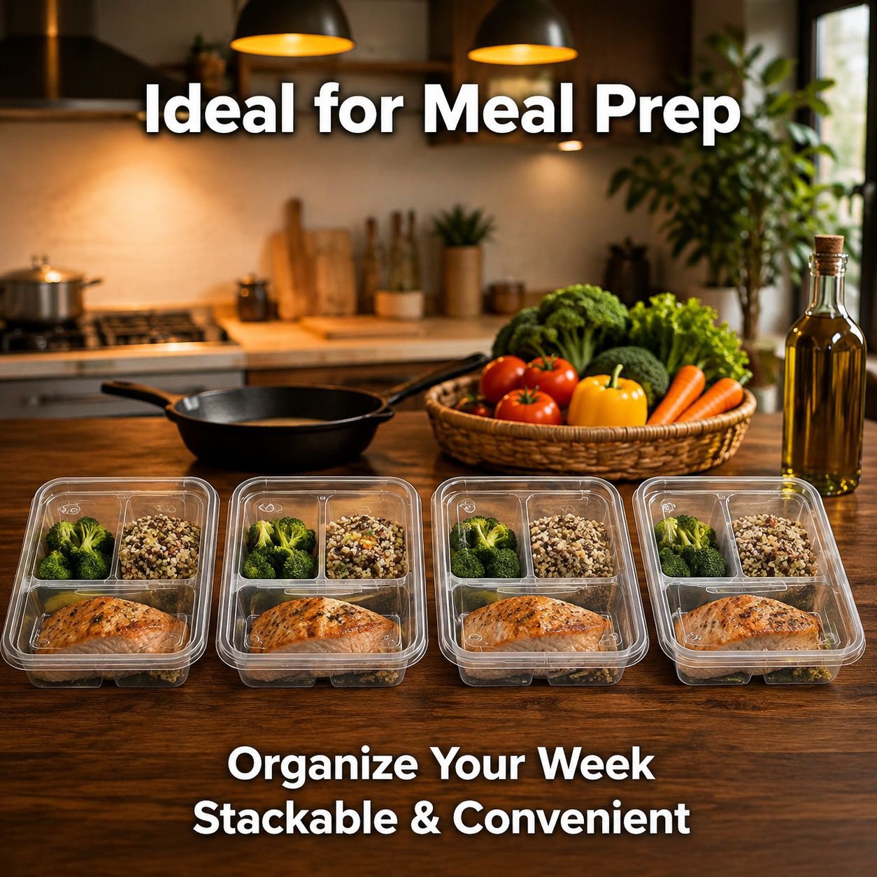 Disposable rectangular transparent compartmentalized lunch box