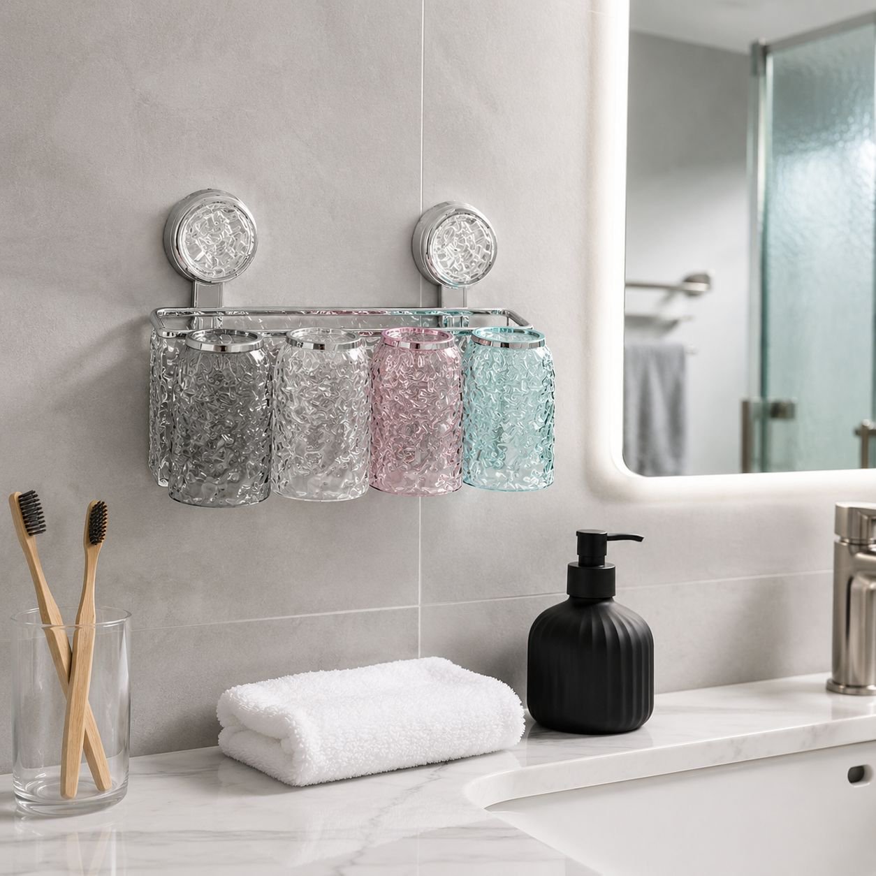 Multifunctional Toothbrush and Toothpaste Organizer with Rinse Cup