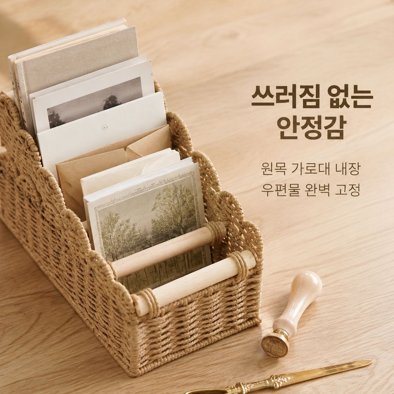 다기능 라탄 책상 정리 수납 바구니