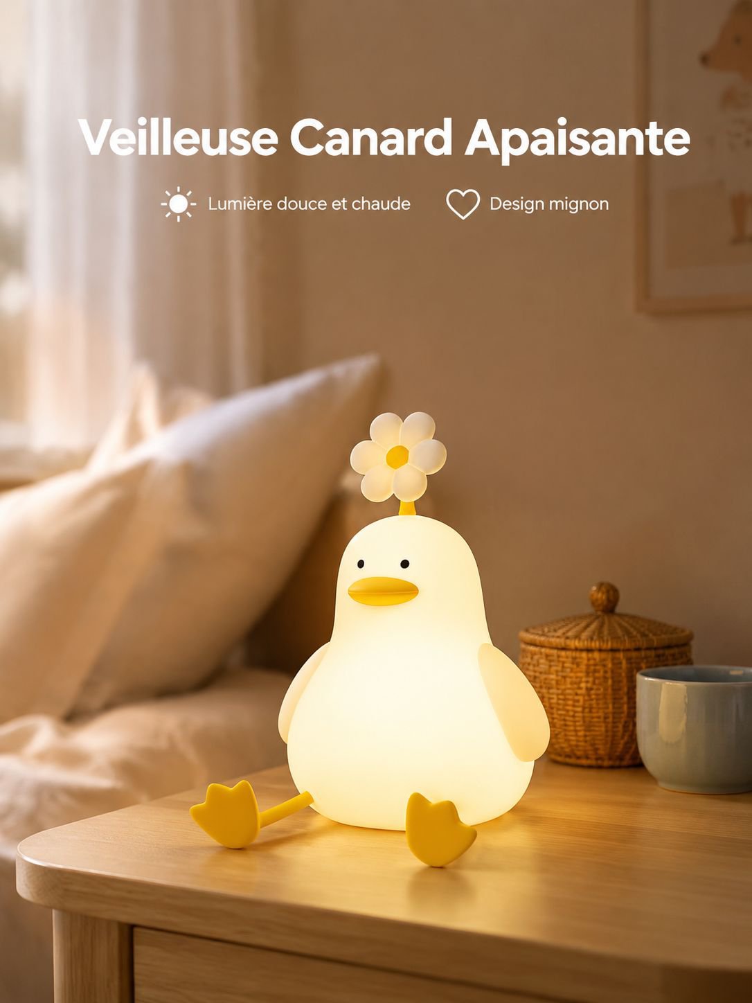 Canard fleur dormir avec petite veilleuse lit avec induction cadeau anniversaire enfant pat lampe jo