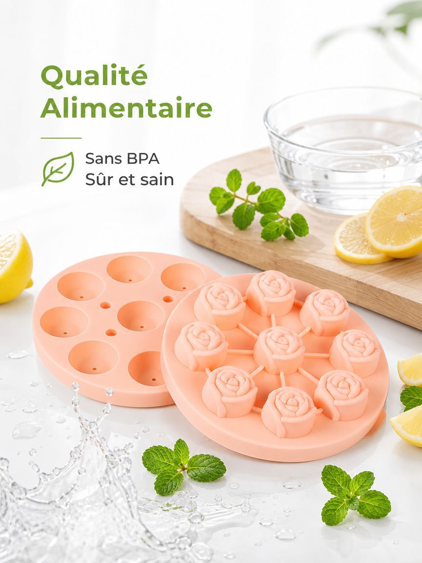 Moule à glaçons en silicone en forme de rose, qualité alimentaire, moule à glace pour whisky