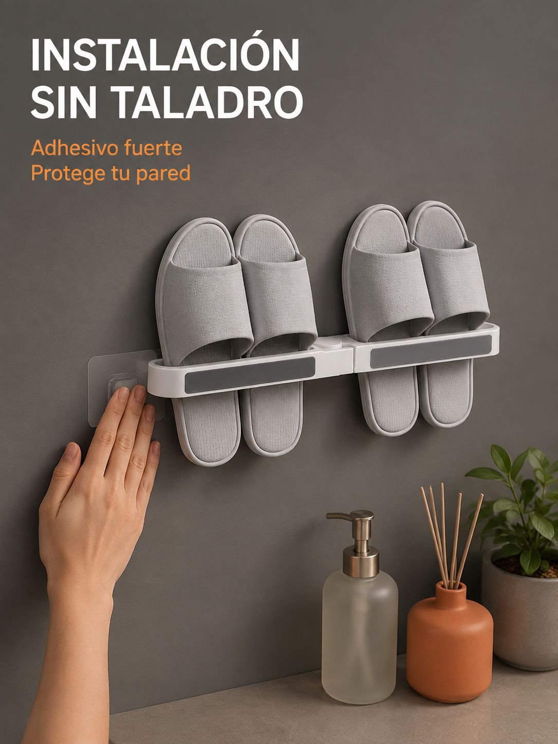 Soporte para zapatillas de baño sin taladro, estante de pared para escurrir y organizar zapatos