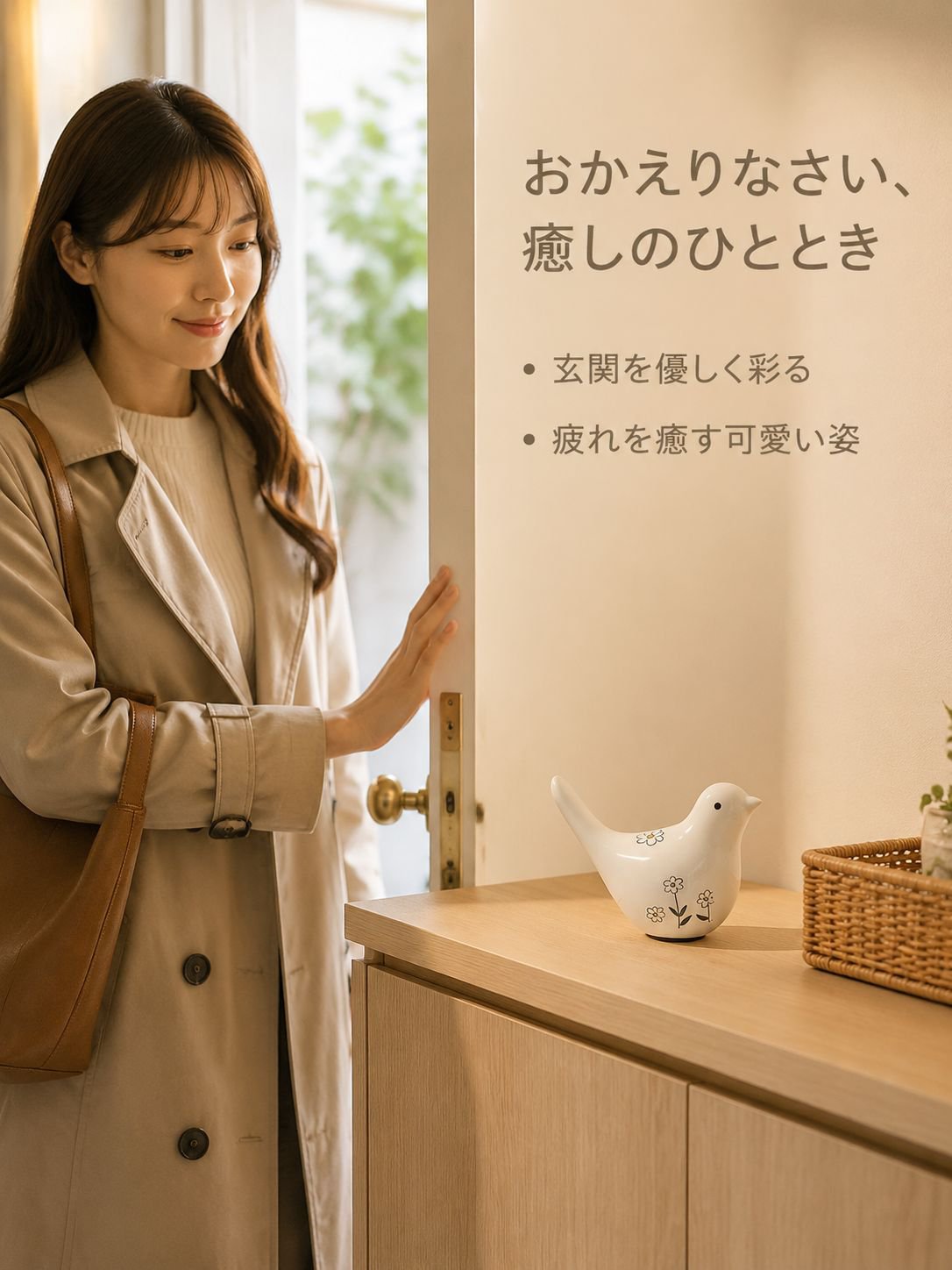 陶器製の手描き鳥の置物