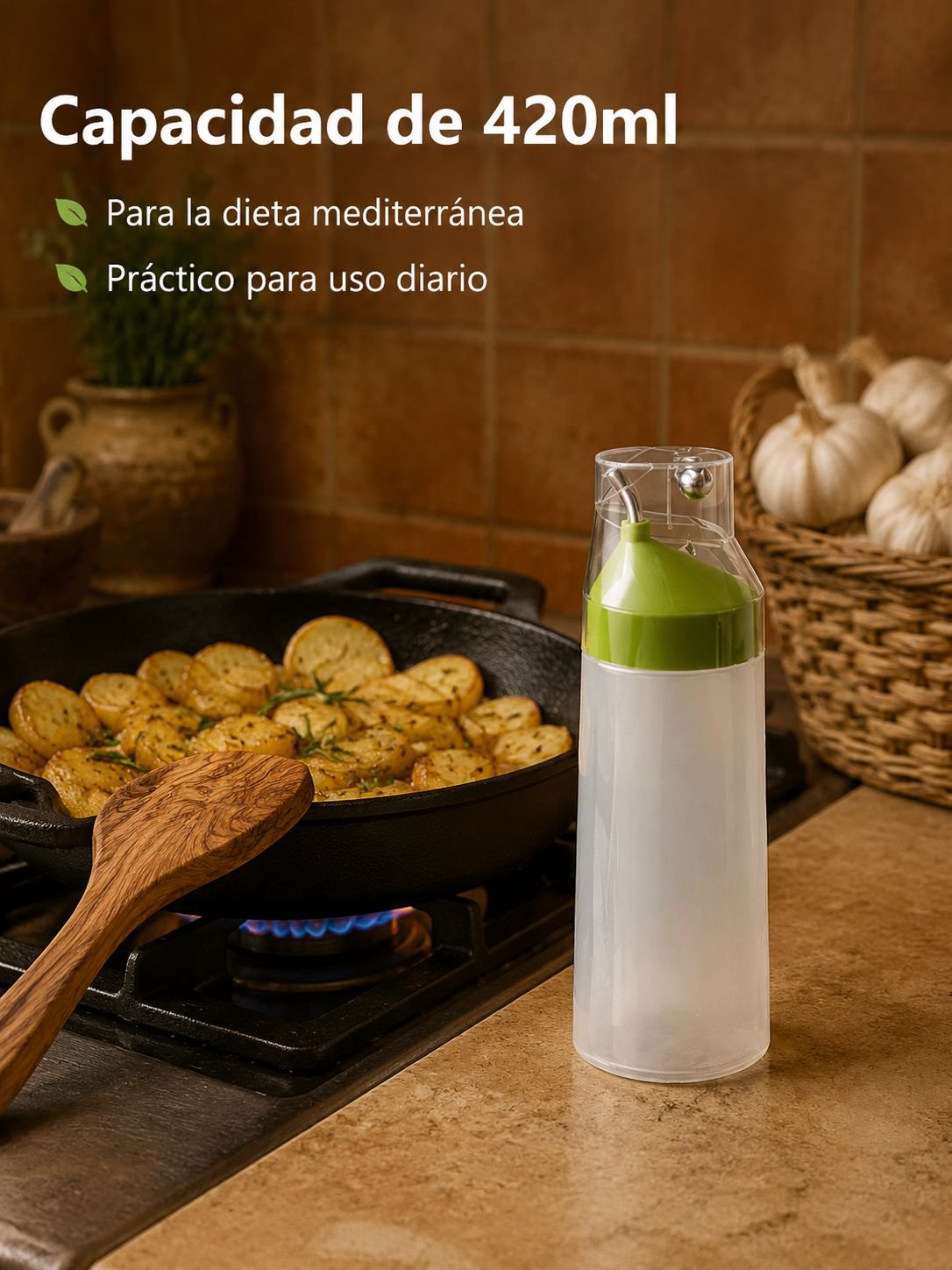 Envase de vidrio para salsa de soja en la cocina