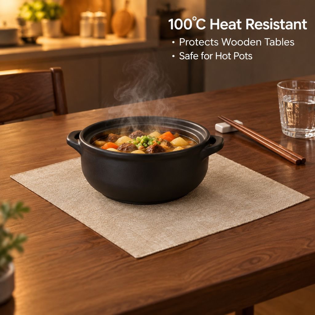 Nordic Linen Texture PU Leather Placemat Waterproof Heat Resistant Dining Table Mat