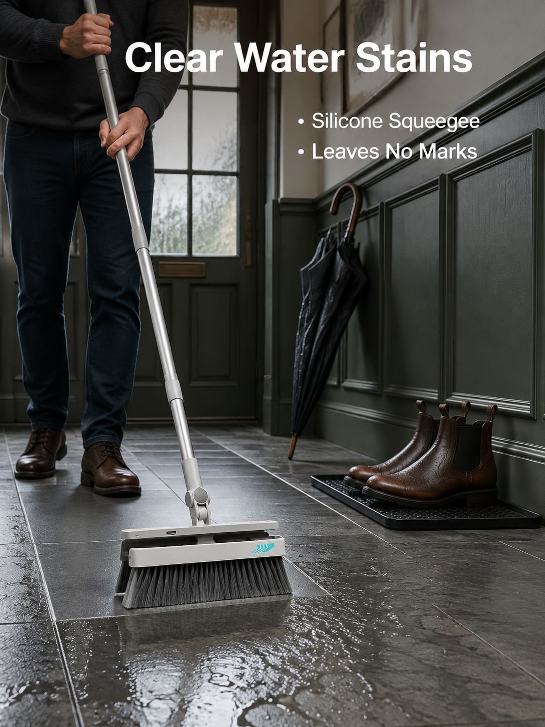 Foldable Large Thick Soft Bristle Broom and Dustpan 3-in-1 Storage Set
