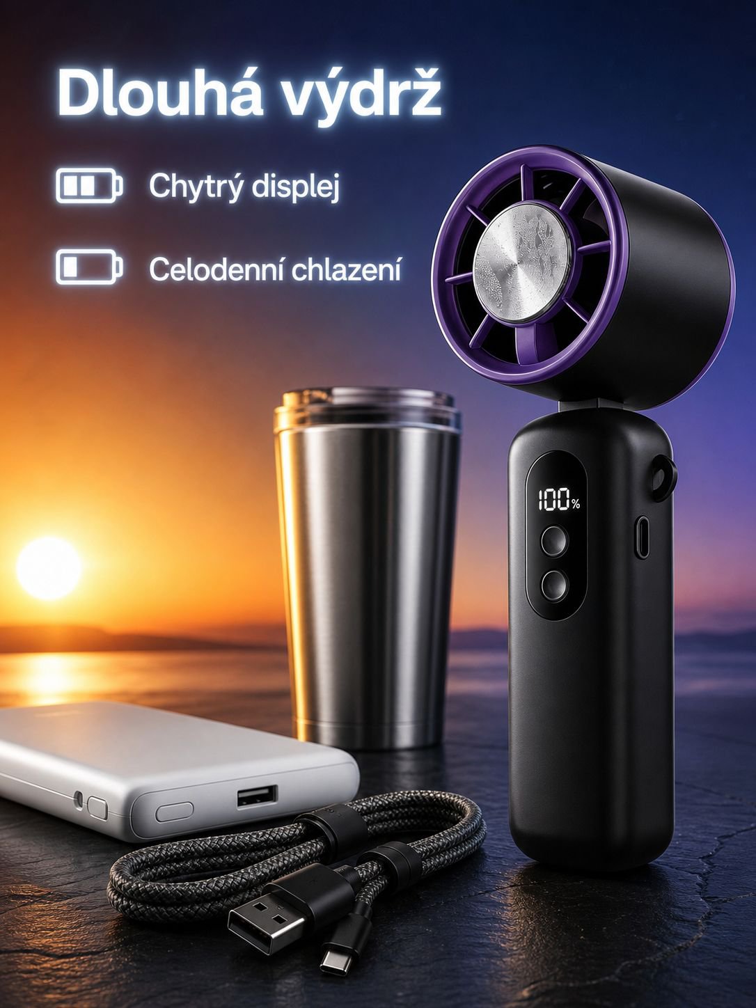 Vysoce výkonný ruční ventilátor s chlazením, přenosný venkovní větrák na krk