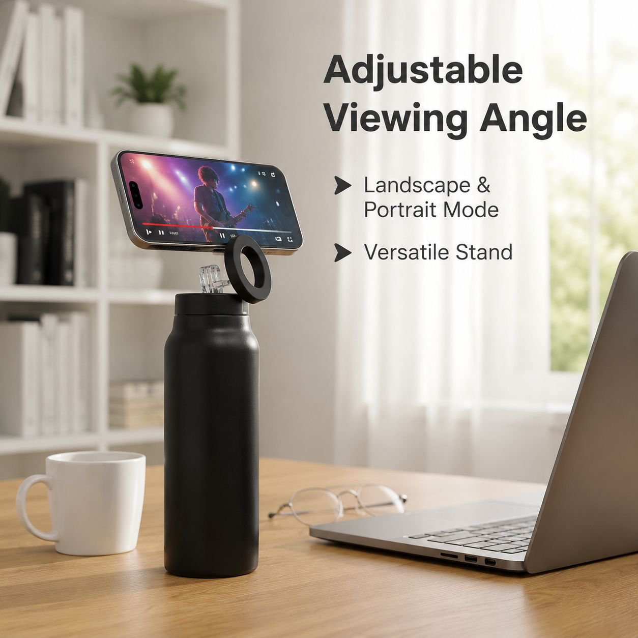 Multifunctional Magnetic Phone Stand Insulated Large Water Bottle