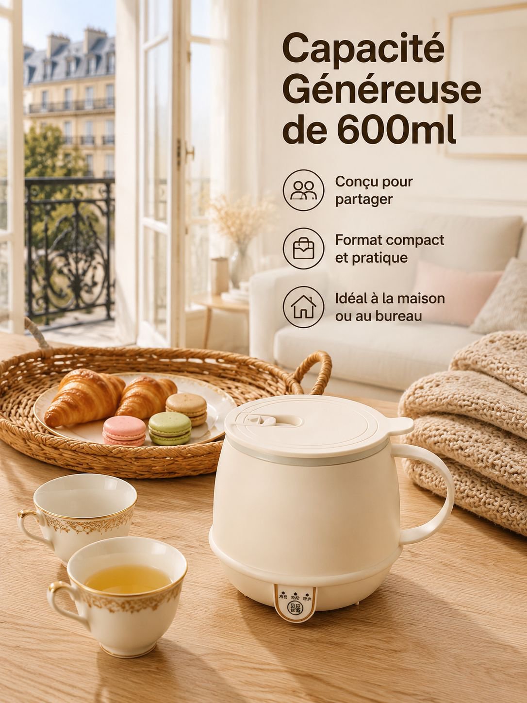 Mug théière en céramique 600ml, 5 vitesses de réglage, infusion rapide en 3 minutes