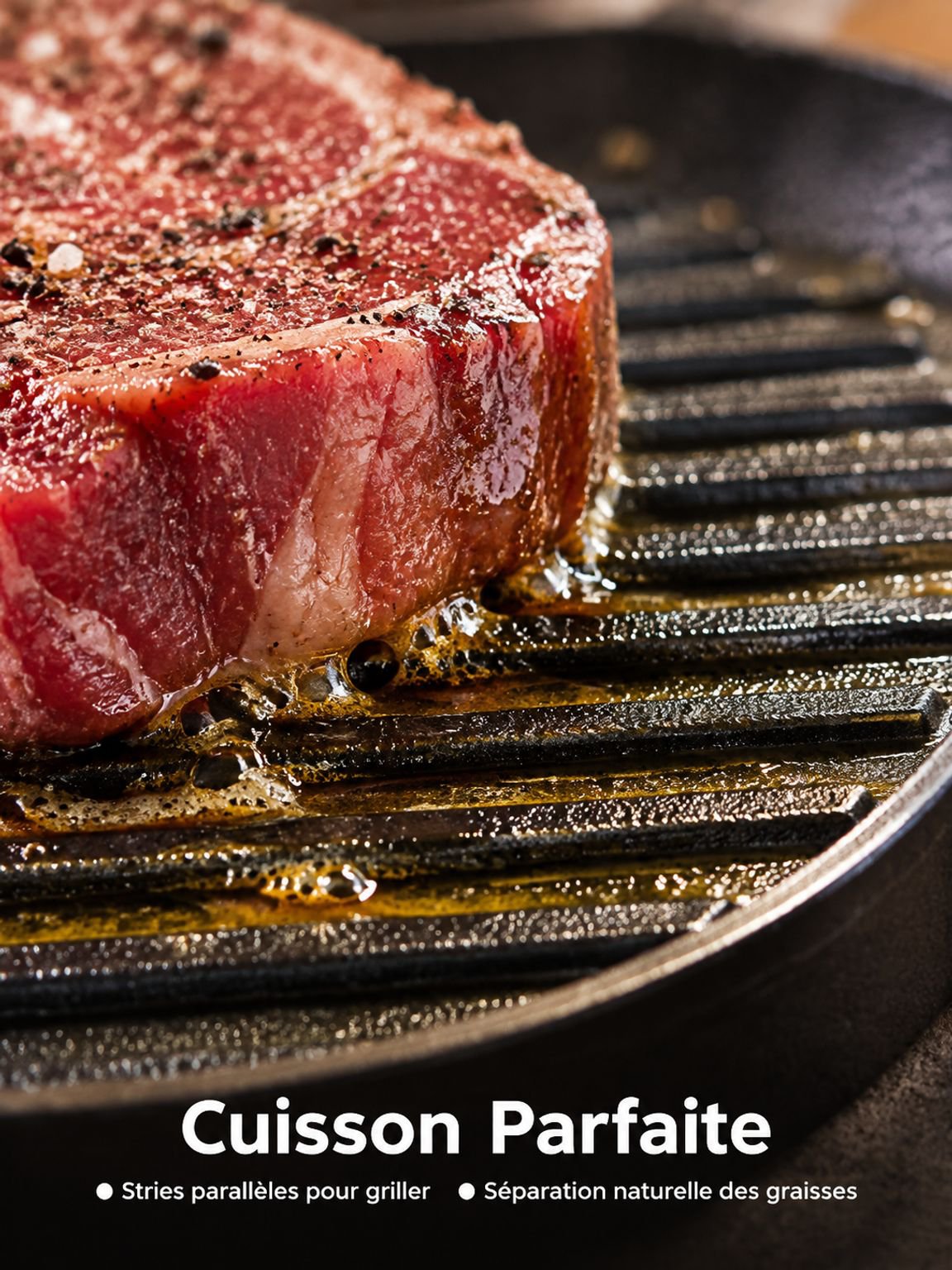 Poêle en fonte pour saisir un steak à la cuisson