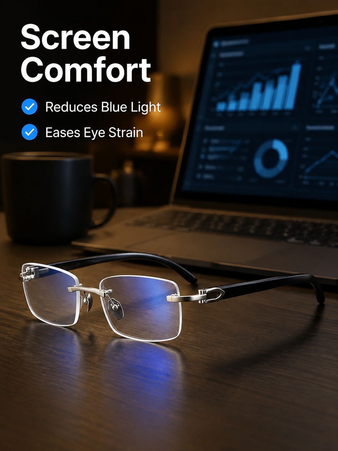 Rimless Horn Arm Anti-Fatigue Reading Glasses