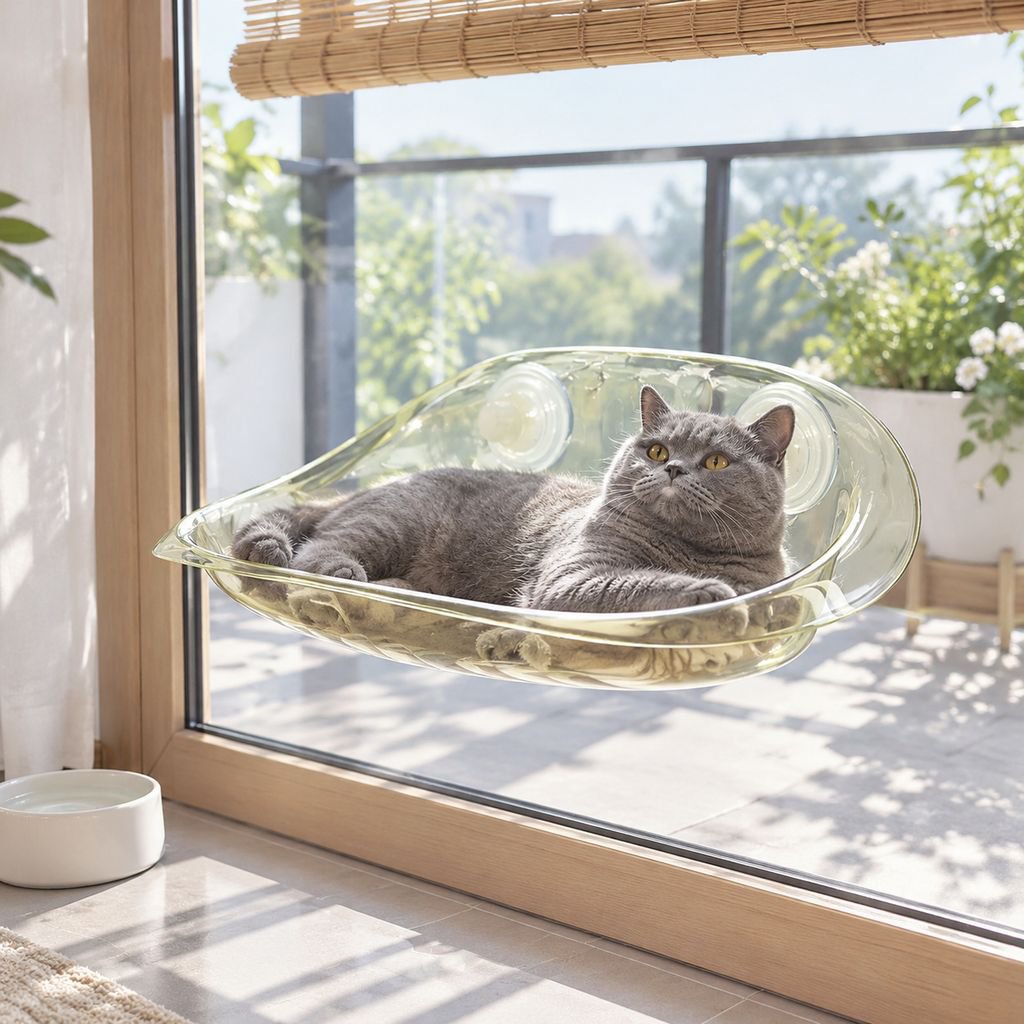 透明タイプ壁掛け式猫用ハンモック