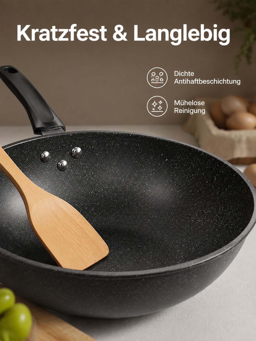 Hochwertiger antihaftbeschichteter Wok für gesundes Kochen