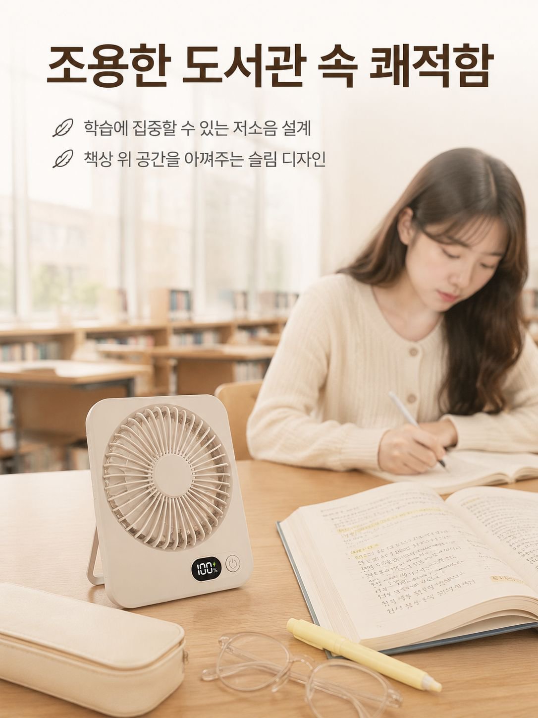 USB 충전식 미니 선풍기 사용 장면