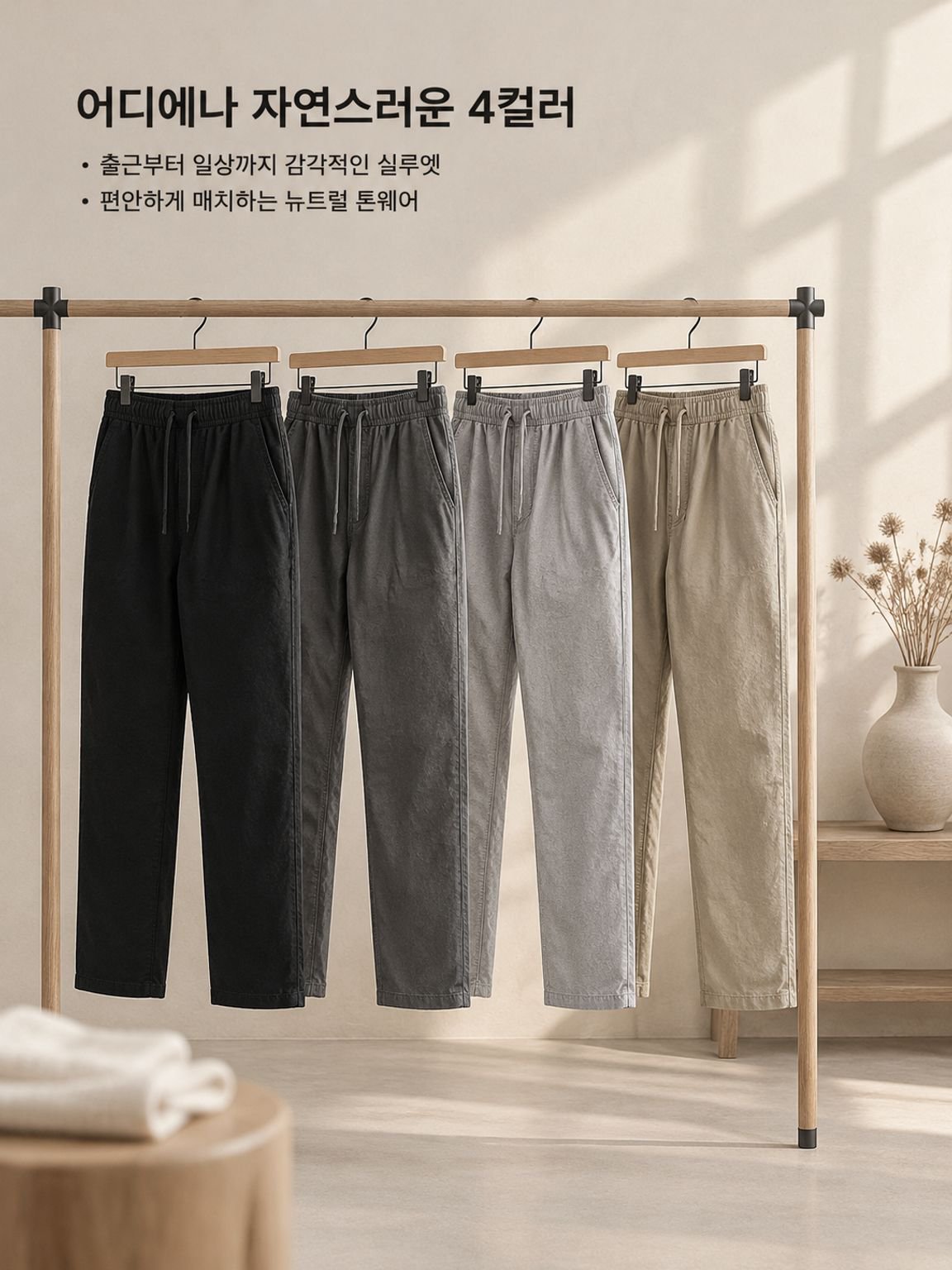 남성 순면 캐주얼 긴바지 봄 여름 얇은 루즈핏 일자 팬츠 편안한 데일리룩