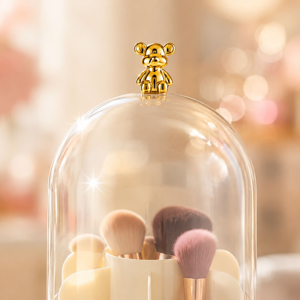 Cartoon Bear Makeup Storage Box Rotating Desktop Lipstick Eyebrow Pencil Organizer