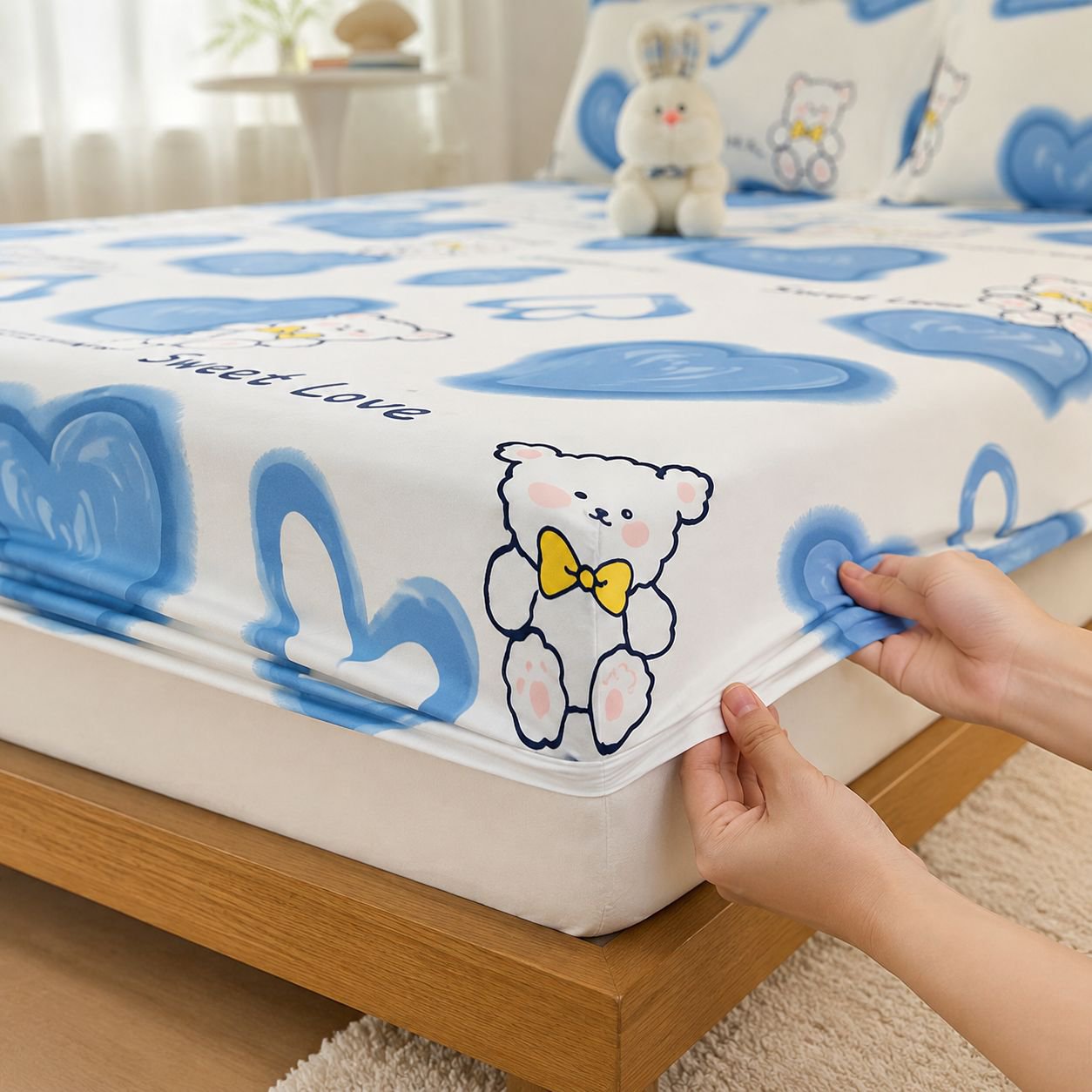 Durable full size mattress protector on mattress