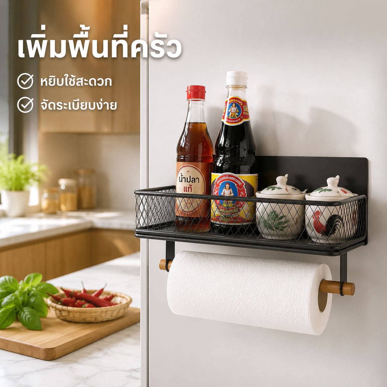 ชั้นวางของในครัวแบบแม่เหล็ก ไม่ต้องเจาะผนัง
