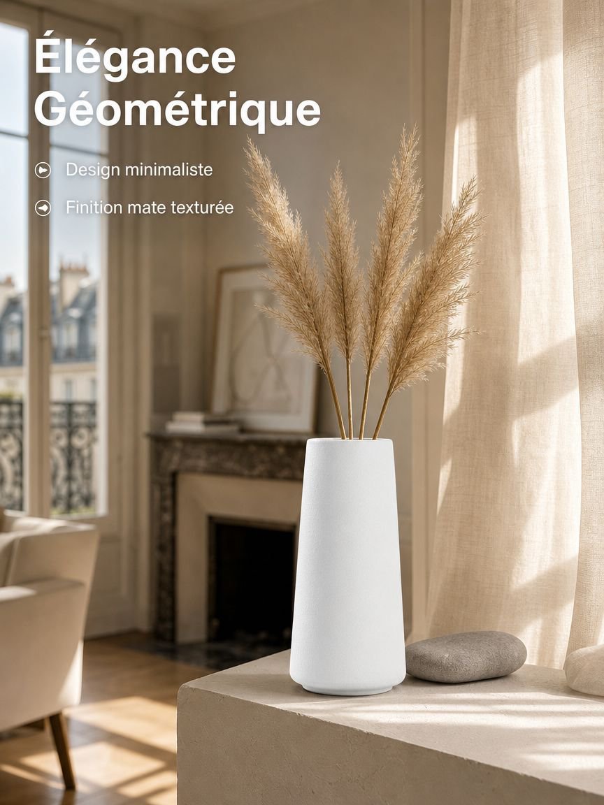 Vase en céramique non émaillée à large ouverture - Blanc