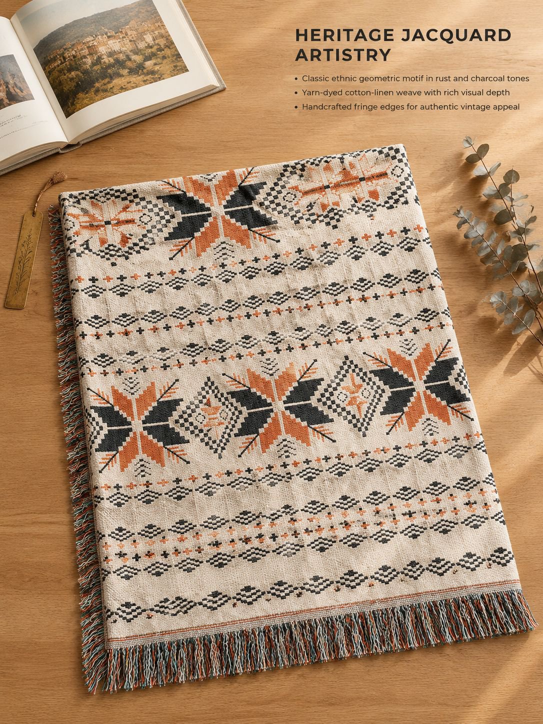 Country sofa throw blanket shown across the seat and back cushions