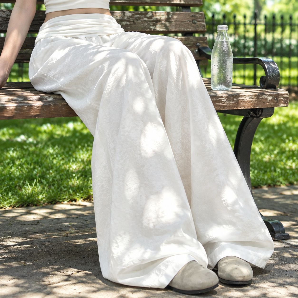 Women's Summer Ice Silk High Waist Wide Leg Pants Front View