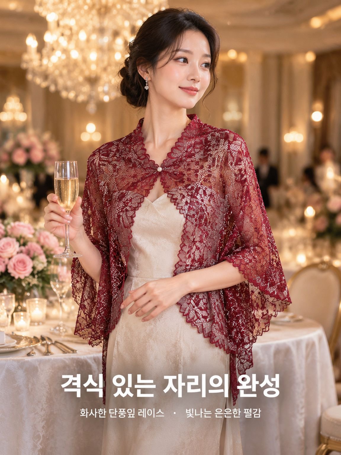 레이스와 진주 장식의 아우터 숄