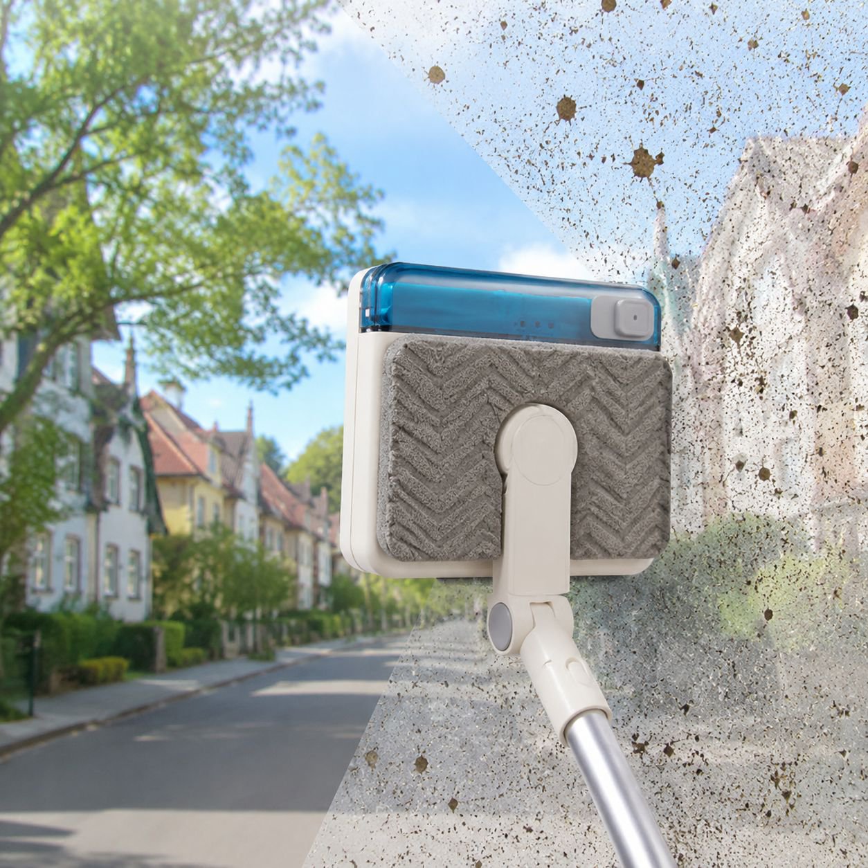 Benutzer reinigt Fenster mit magnetischem Fensterputzer