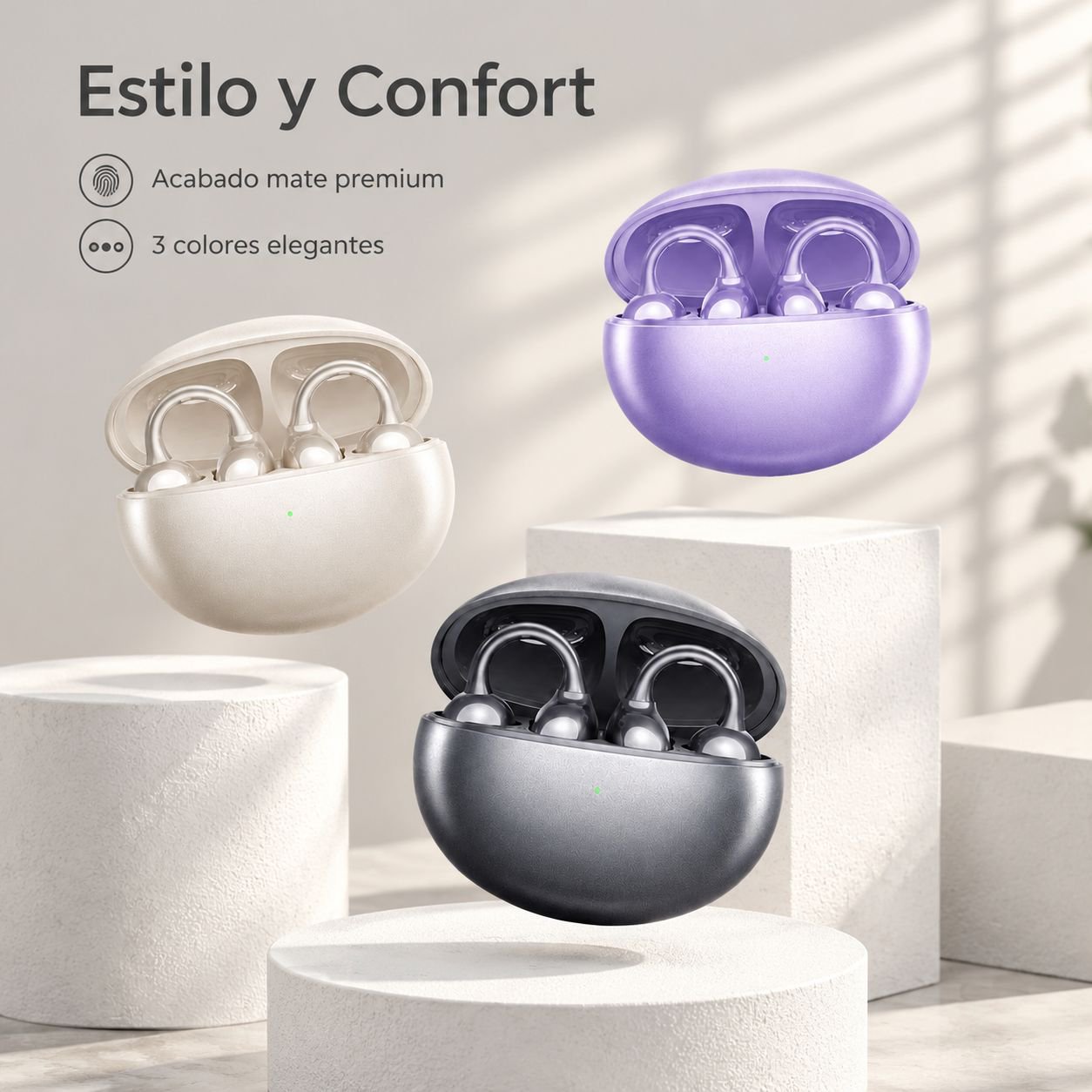 Auriculares Bluetooth deportivos con clip para la oreja, conducción ósea y cancelación de ruido