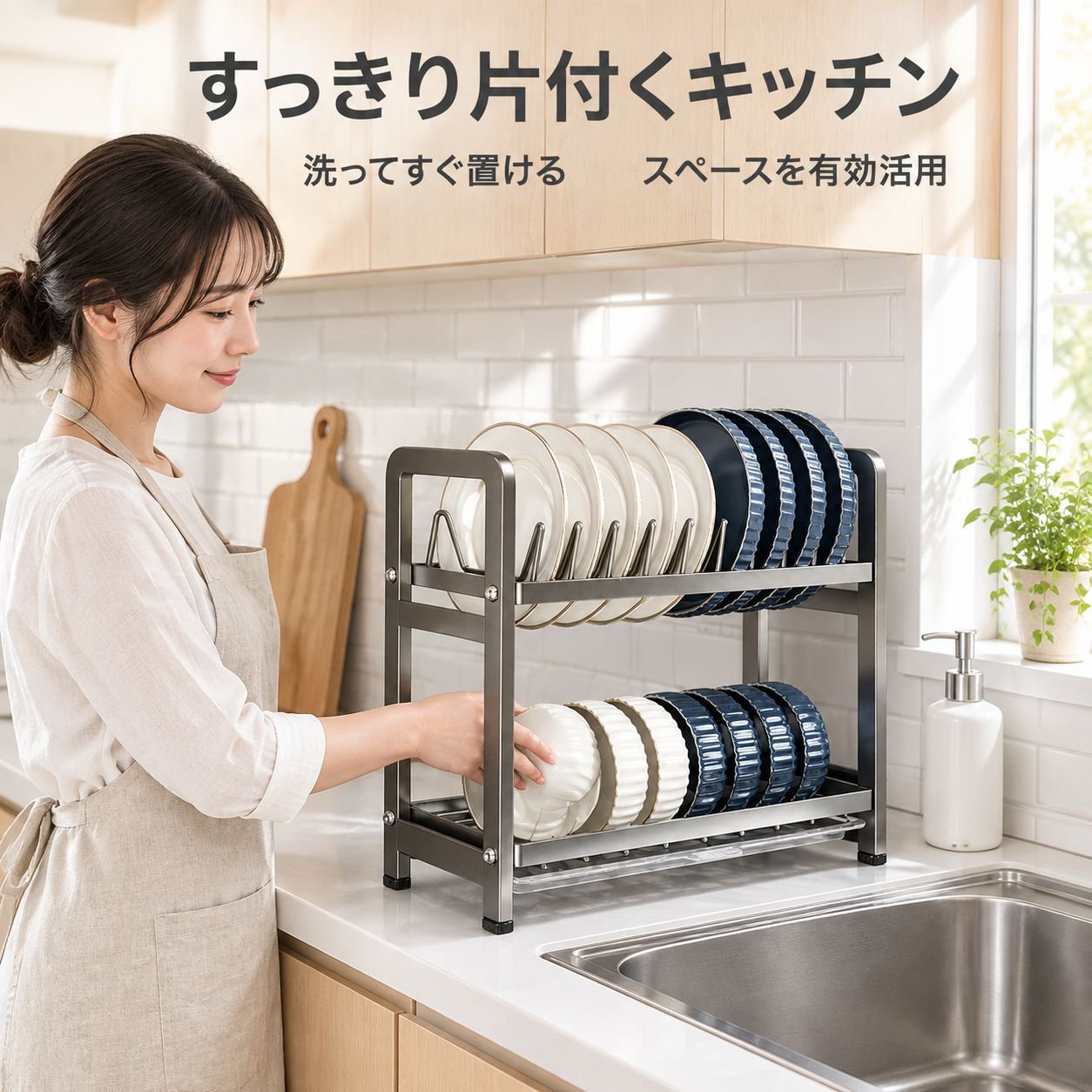 二段式キッチンカウンター用食器ラック