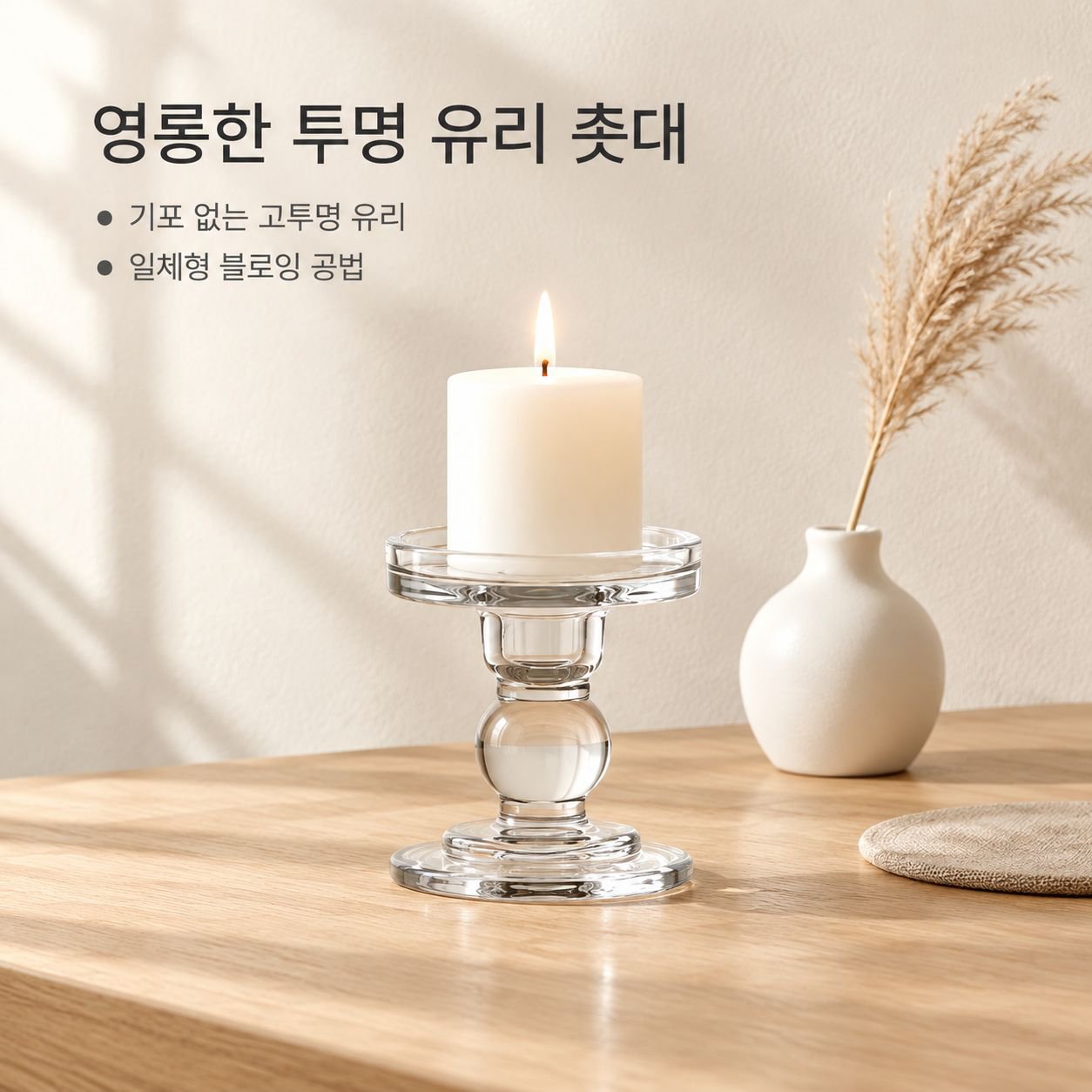 로마 기둥 디자인 투명 유리 촛대 홈 데코
